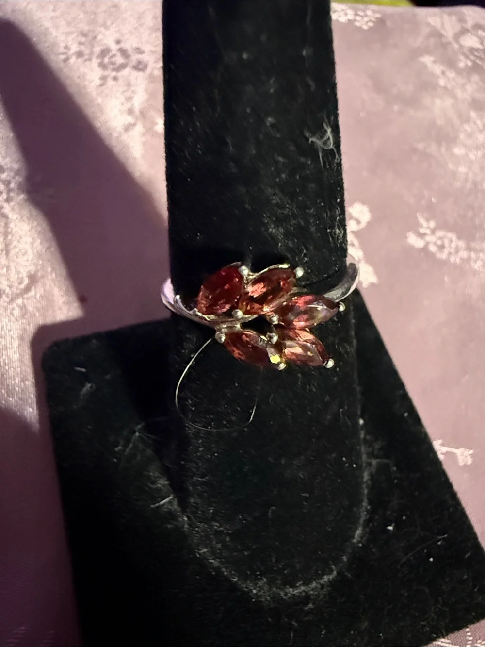 Pink/Red Marquise Cluster Cocktail Ring in Sterling silver
